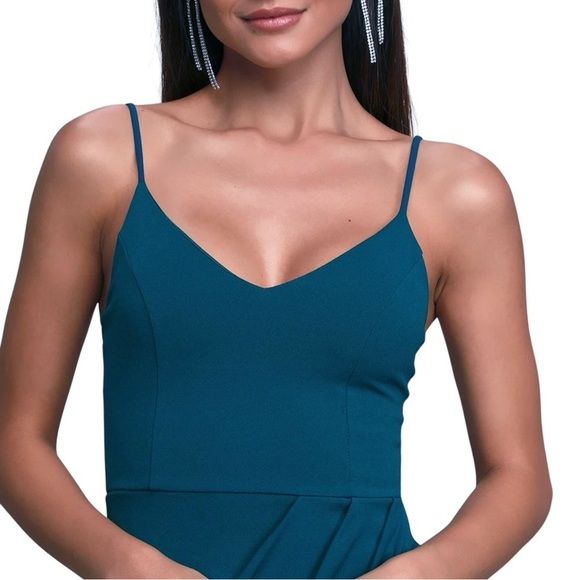 FOREVER YOUR GIRL BODYCON DRESS teal blue HOCO sz Small LuLu cocktail party 938 - Picture 2 of 13